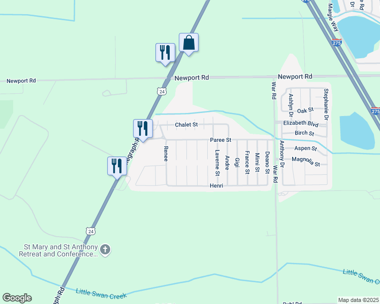 map of restaurants, bars, coffee shops, grocery stores, and more near 8686 North Telegraph Road in Monroe County