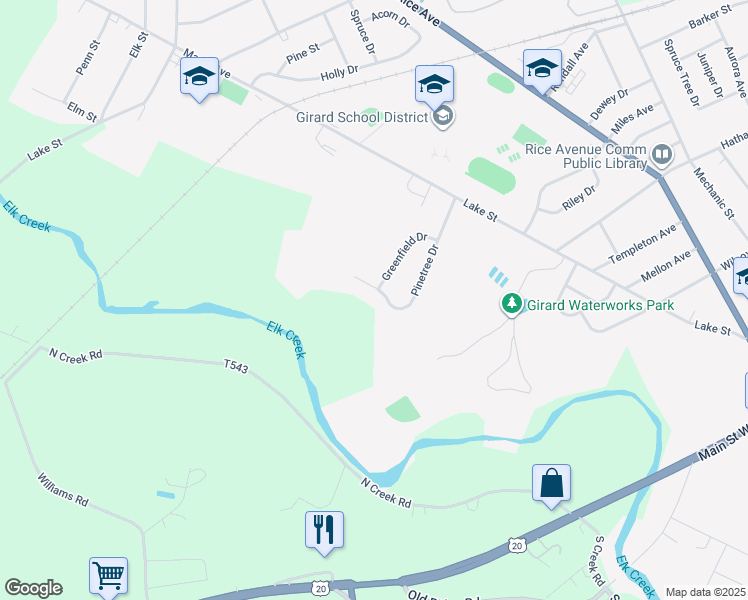 map of restaurants, bars, coffee shops, grocery stores, and more near 952 Pine Tree Dr in Girard
