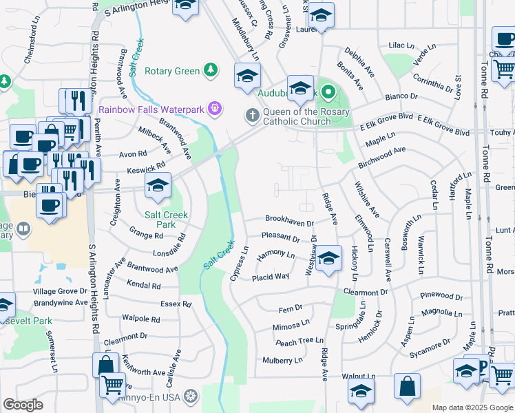 map of restaurants, bars, coffee shops, grocery stores, and more near 975 Jefferson Square in Elk Grove Village