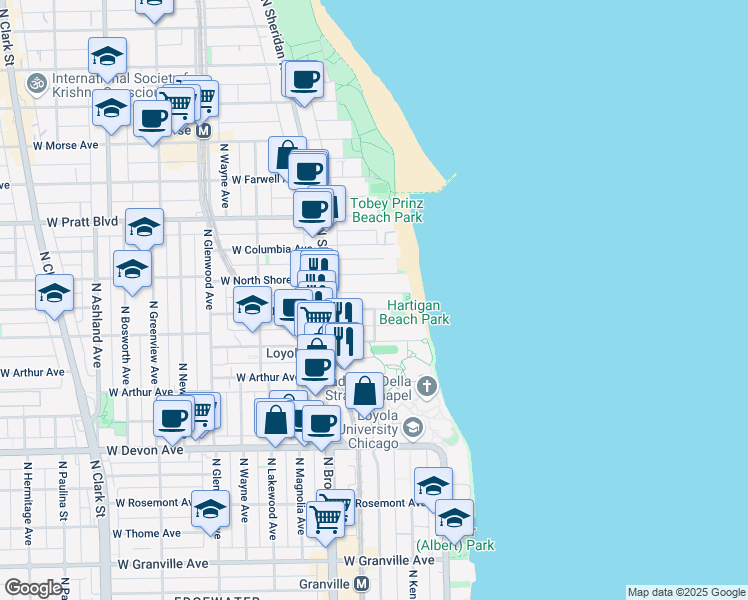 map of restaurants, bars, coffee shops, grocery stores, and more near 1060 West Albion Avenue in Chicago