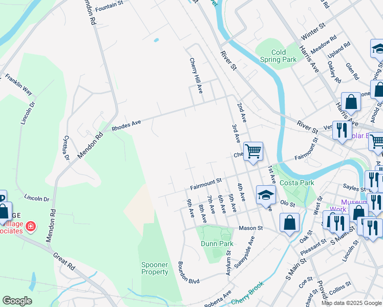 map of restaurants, bars, coffee shops, grocery stores, and more near 329 8th Avenue in Woonsocket