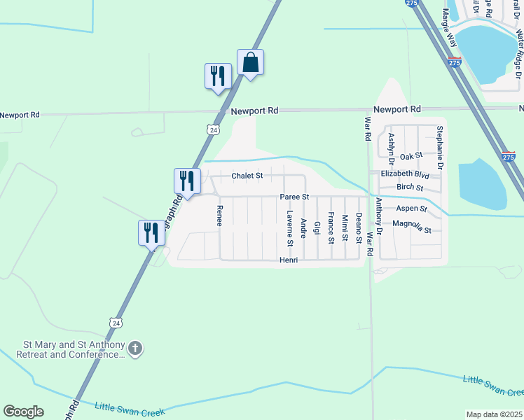 map of restaurants, bars, coffee shops, grocery stores, and more near 8686 North Telegraph Road in Monroe County