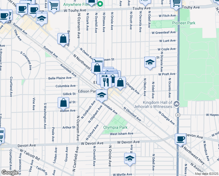map of restaurants, bars, coffee shops, grocery stores, and more near in Chicago