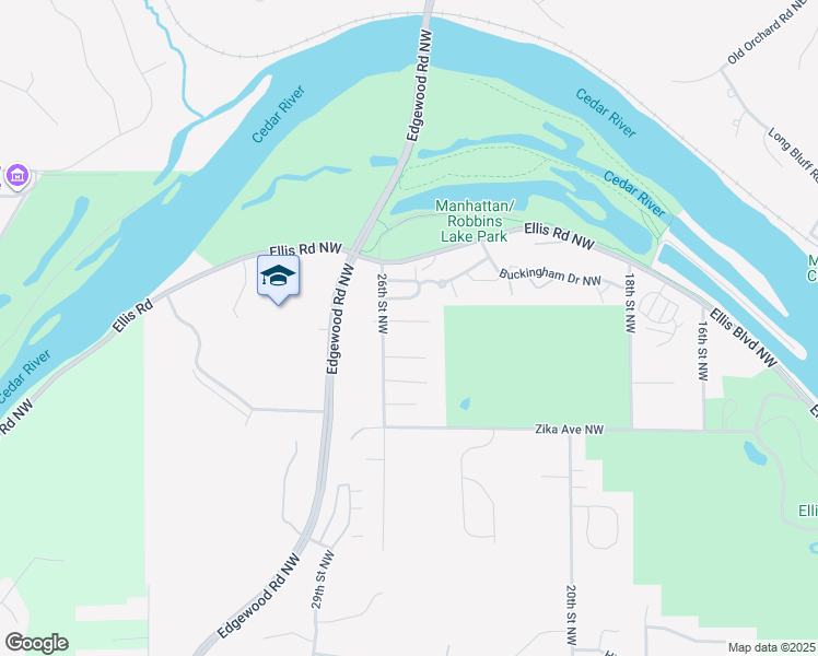 map of restaurants, bars, coffee shops, grocery stores, and more near 2513 Ellis View Court Northwest in Cedar Rapids