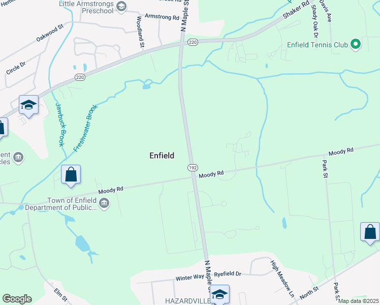 map of restaurants, bars, coffee shops, grocery stores, and more near 124 North Maple Street in Enfield