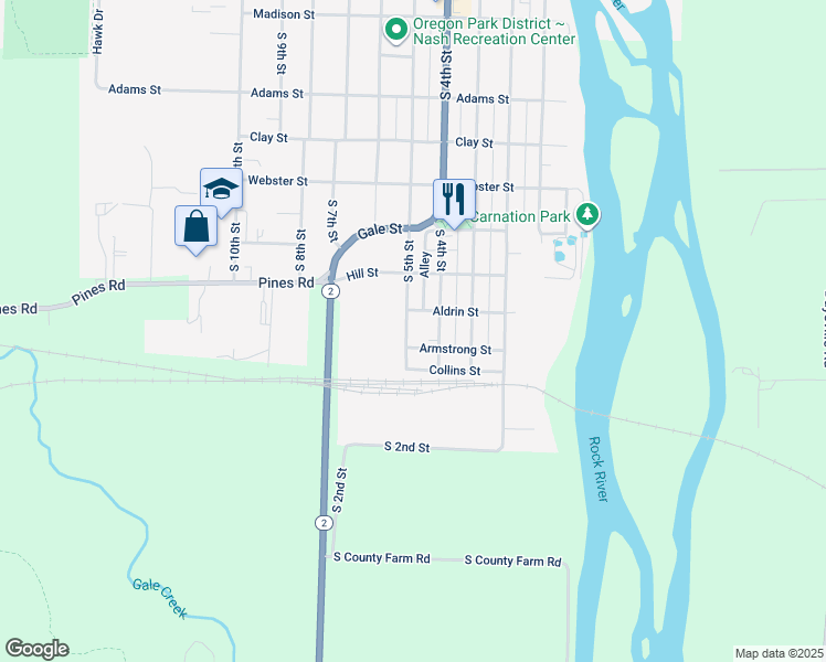 map of restaurants, bars, coffee shops, grocery stores, and more near 1005 South 5th Street in Oregon