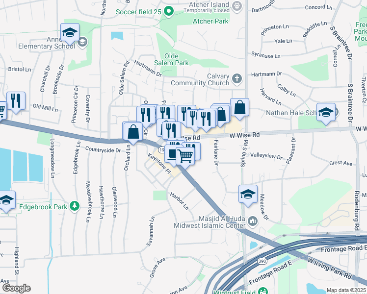 map of restaurants, bars, coffee shops, grocery stores, and more near 1811 West Wise Road in Schaumburg