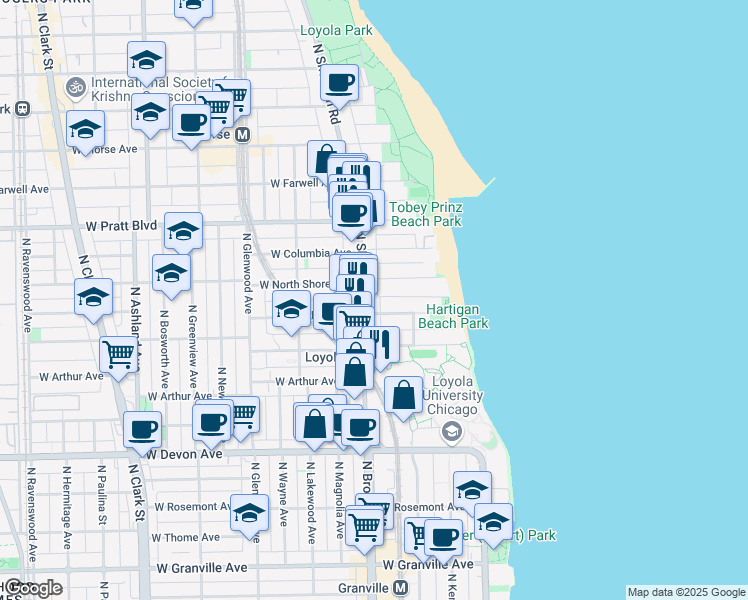 map of restaurants, bars, coffee shops, grocery stores, and more near 1132 West Albion Avenue in Chicago