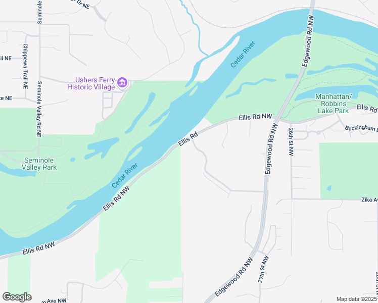 map of restaurants, bars, coffee shops, grocery stores, and more near 5576-5820 Ellis Road Northwest in Cedar Rapids