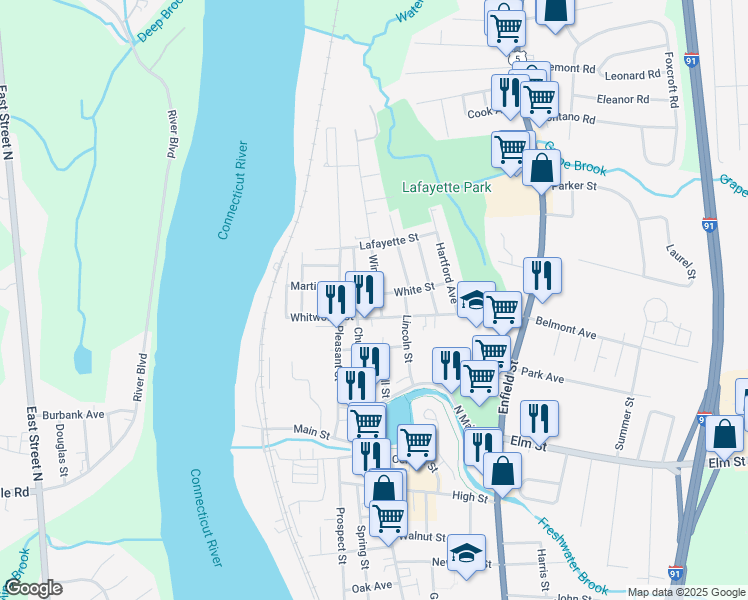 map of restaurants, bars, coffee shops, grocery stores, and more near 11 Windsor Street in Enfield
