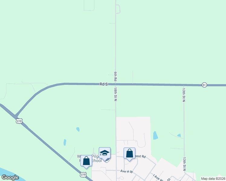 map of restaurants, bars, coffee shops, grocery stores, and more near 18th Street North in Wisner