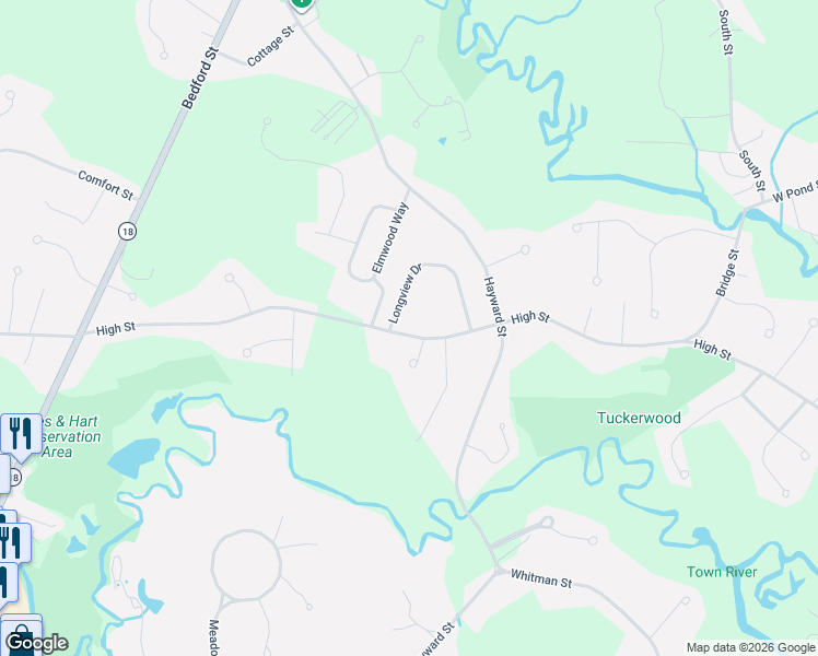 map of restaurants, bars, coffee shops, grocery stores, and more near 870 High Street in Bridgewater