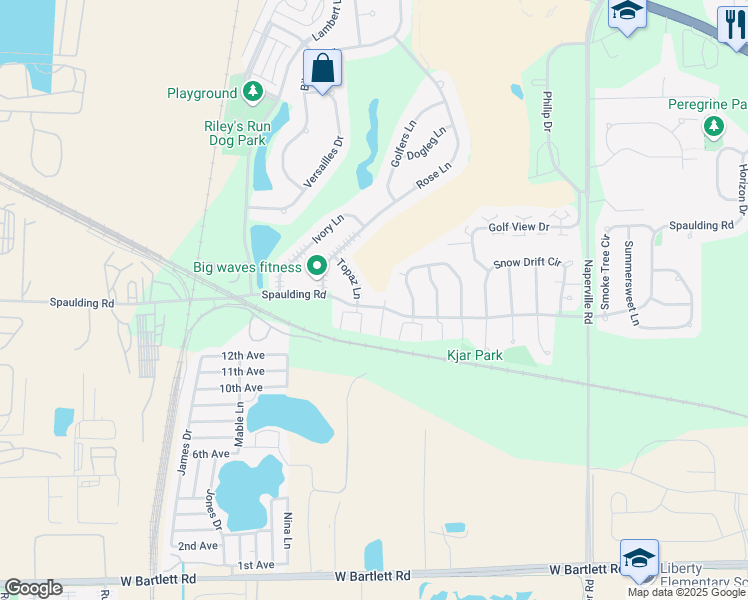 map of restaurants, bars, coffee shops, grocery stores, and more near 1660 Scarlet Court in Bartlett