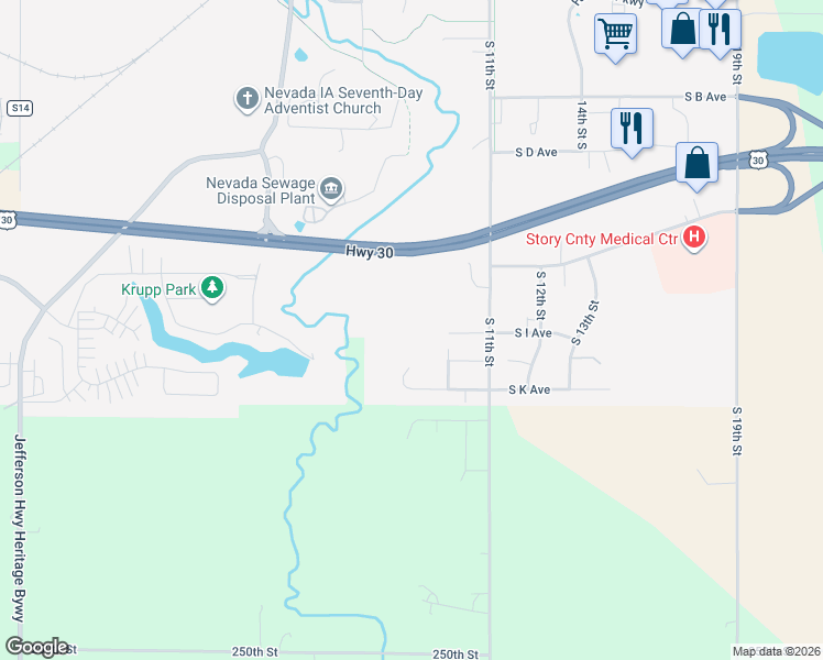map of restaurants, bars, coffee shops, grocery stores, and more near 740 Walnut Drive in Nevada