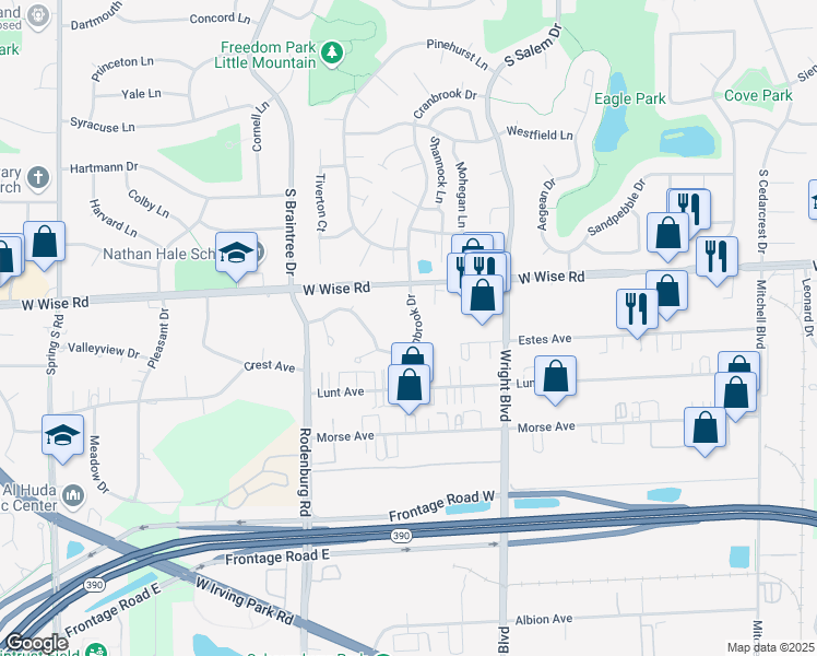 map of restaurants, bars, coffee shops, grocery stores, and more near 1268 Cranbrook Drive in Schaumburg