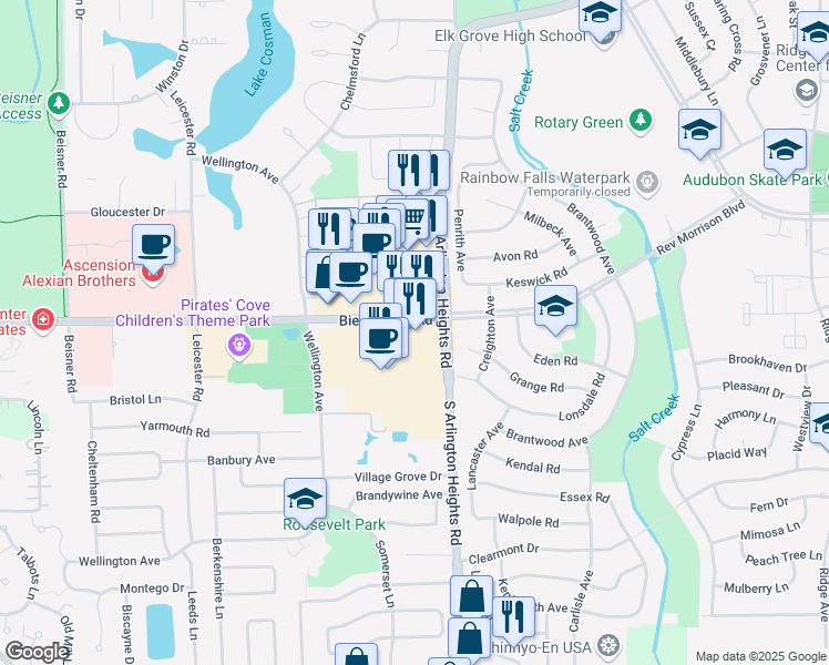 map of restaurants, bars, coffee shops, grocery stores, and more near 914 Elk Grove Town Center in Elk Grove Village