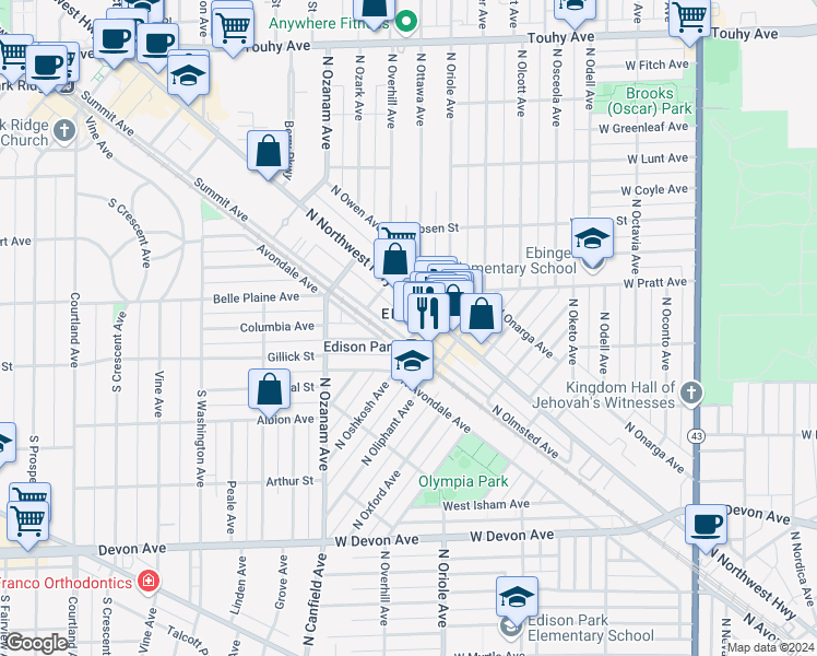map of restaurants, bars, coffee shops, grocery stores, and more near in Chicago