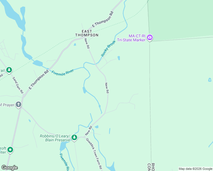 map of restaurants, bars, coffee shops, grocery stores, and more near New Road in Thompson
