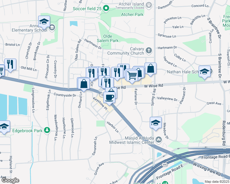 map of restaurants, bars, coffee shops, grocery stores, and more near 1811 West Wise Road in Schaumburg