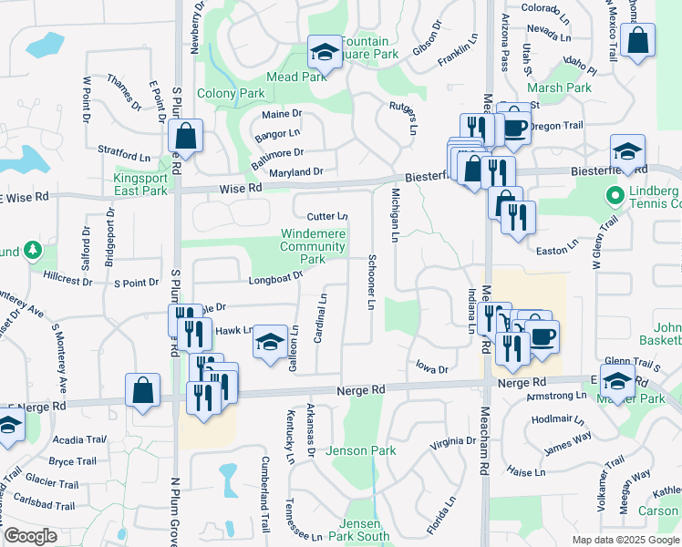 map of restaurants, bars, coffee shops, grocery stores, and more near 730 Cutter Lane in Elk Grove Village