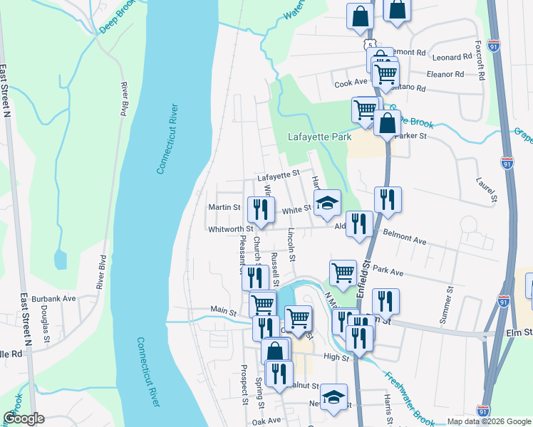 map of restaurants, bars, coffee shops, grocery stores, and more near 11 Windsor Street in Enfield