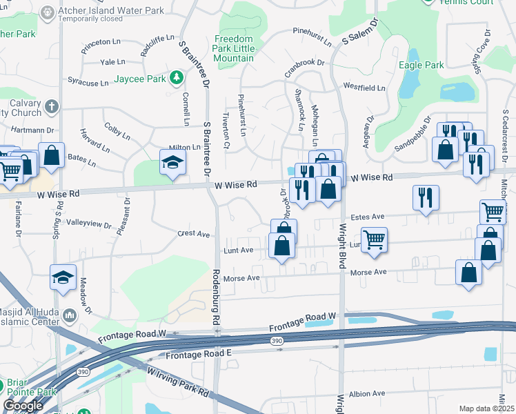 map of restaurants, bars, coffee shops, grocery stores, and more near 1122 Regency Drive in Schaumburg