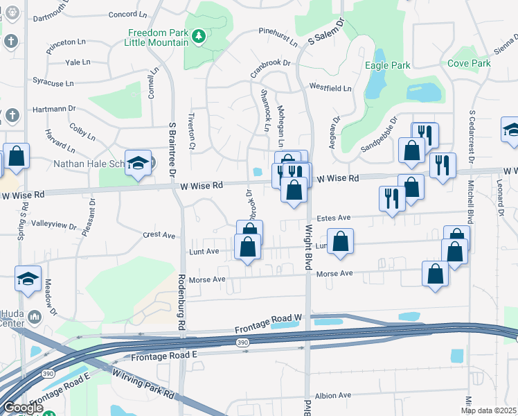 map of restaurants, bars, coffee shops, grocery stores, and more near 1268 Cranbrook Drive in Schaumburg
