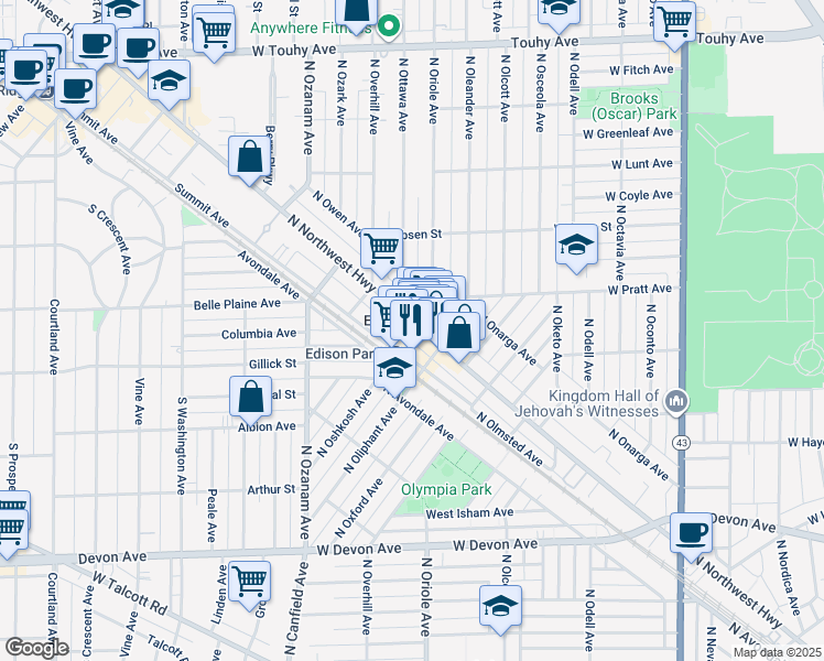 map of restaurants, bars, coffee shops, grocery stores, and more near in Chicago