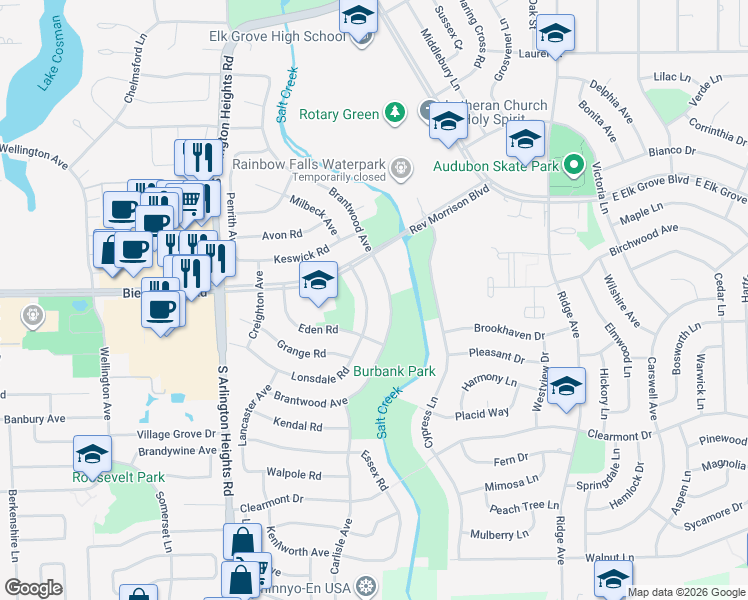 map of restaurants, bars, coffee shops, grocery stores, and more near 950 Lonsdale Road in Elk Grove Village