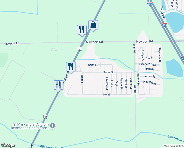 map of restaurants, bars, coffee shops, grocery stores, and more near 8686 North Telegraph Road in Monroe County