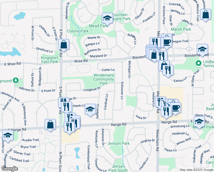 map of restaurants, bars, coffee shops, grocery stores, and more near 730 Cutter Lane in Elk Grove Village