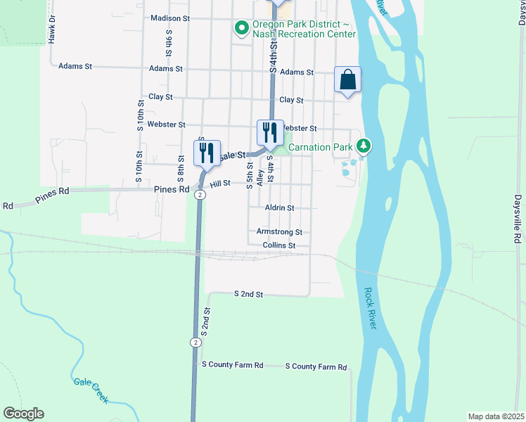map of restaurants, bars, coffee shops, grocery stores, and more near 1005 South 5th Street in Oregon