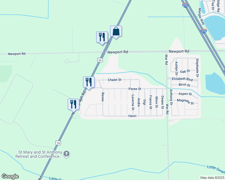 map of restaurants, bars, coffee shops, grocery stores, and more near 8560 Killy in Monroe County