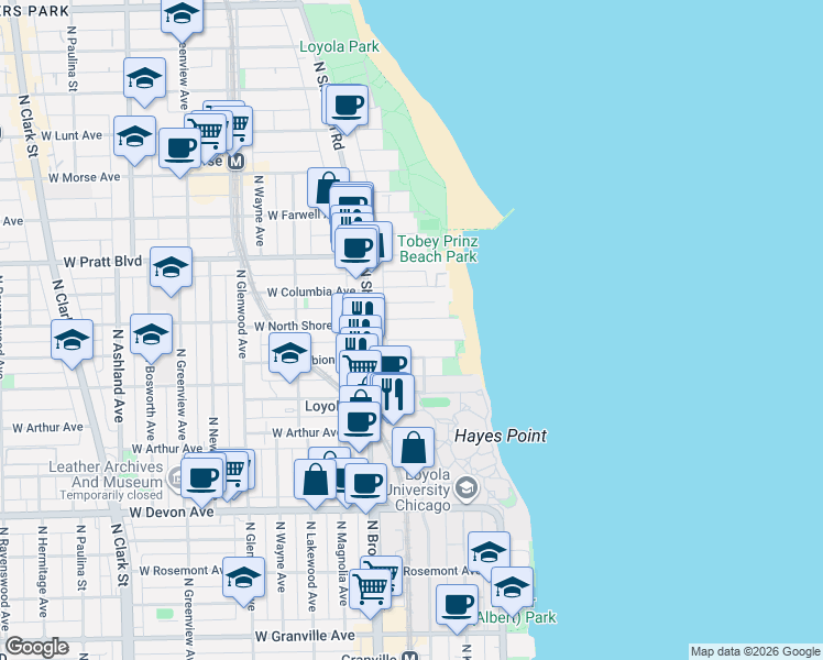 map of restaurants, bars, coffee shops, grocery stores, and more near 1060 West Albion Avenue in Chicago