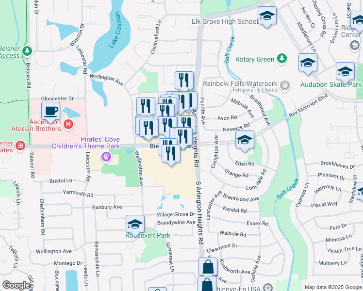 map of restaurants, bars, coffee shops, grocery stores, and more near 914 Elk Grove Town Center in Elk Grove Village