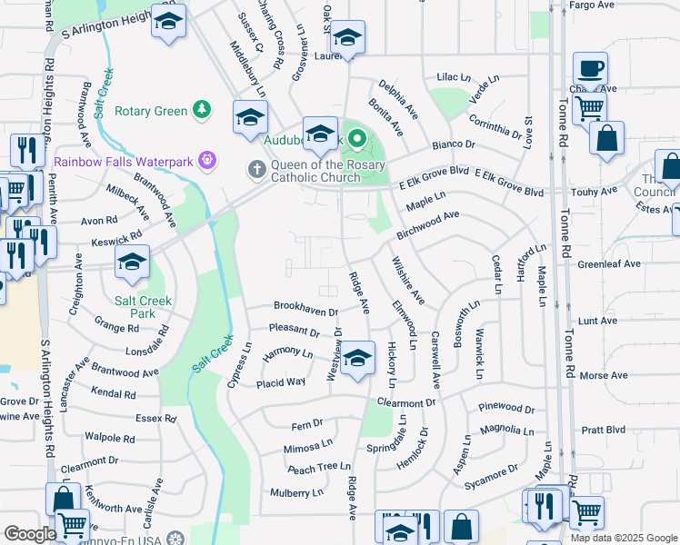 map of restaurants, bars, coffee shops, grocery stores, and more near 924 Ridge Square in Elk Grove Village