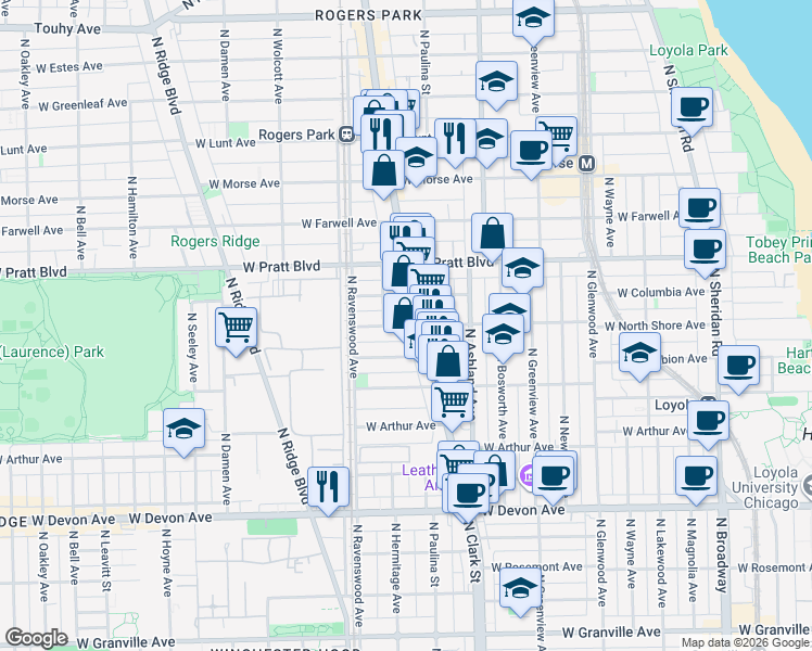 map of restaurants, bars, coffee shops, grocery stores, and more near in Chicago