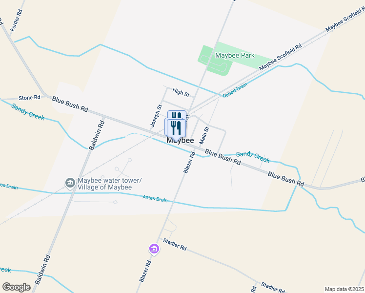 map of restaurants, bars, coffee shops, grocery stores, and more near 7673 Bluebush Road in Monroe
