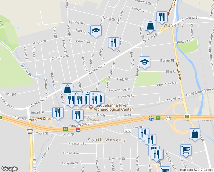 map of restaurants, bars, coffee shops, grocery stores, and more near 443 Pennsylvania Avenue in Waverly