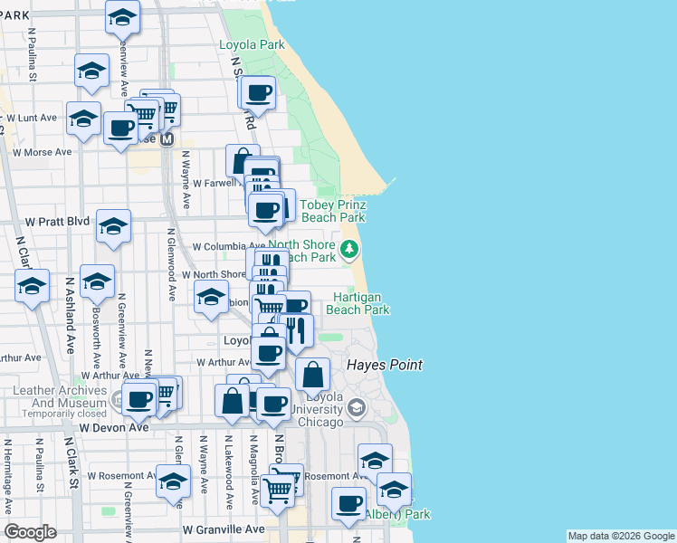map of restaurants, bars, coffee shops, grocery stores, and more near 1060 West Albion Avenue in Chicago
