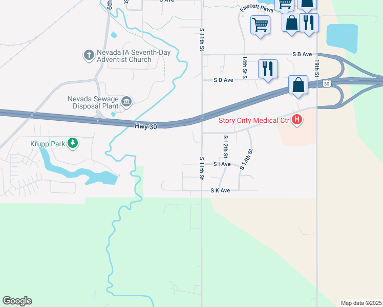 map of restaurants, bars, coffee shops, grocery stores, and more near 1011 South I Avenue in Nevada