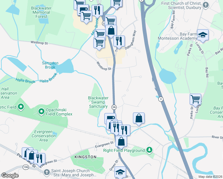 map of restaurants, bars, coffee shops, grocery stores, and more near 120 Summer Street in Kingston