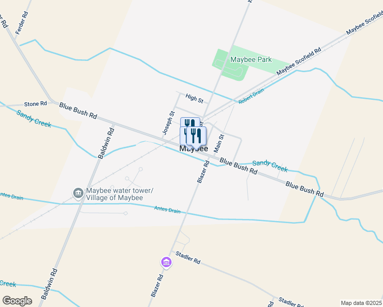 map of restaurants, bars, coffee shops, grocery stores, and more near 7673 Bluebush Road in Monroe