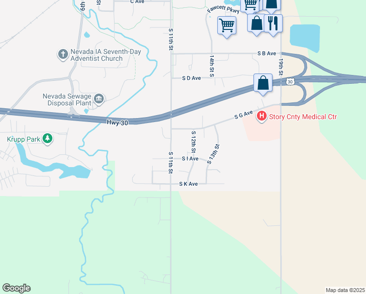map of restaurants, bars, coffee shops, grocery stores, and more near 1117 South I Avenue in Nevada