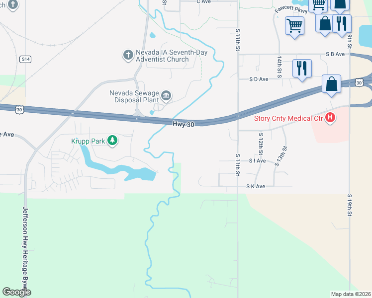 map of restaurants, bars, coffee shops, grocery stores, and more near 740 Walnut Drive in Nevada