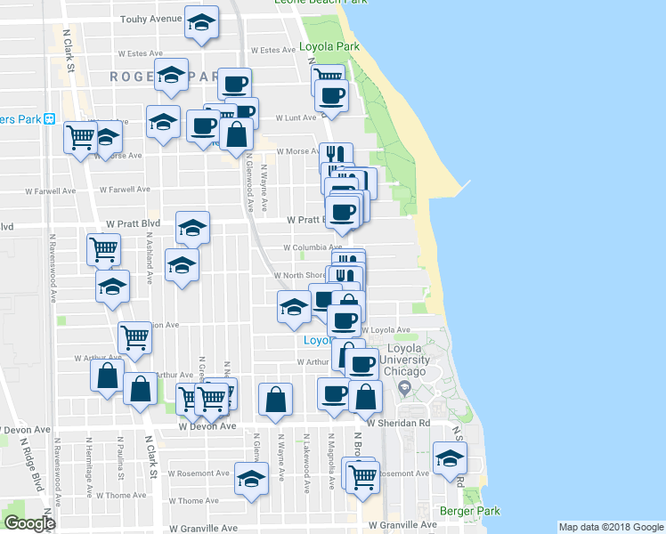 map of restaurants, bars, coffee shops, grocery stores, and more near in Chicago