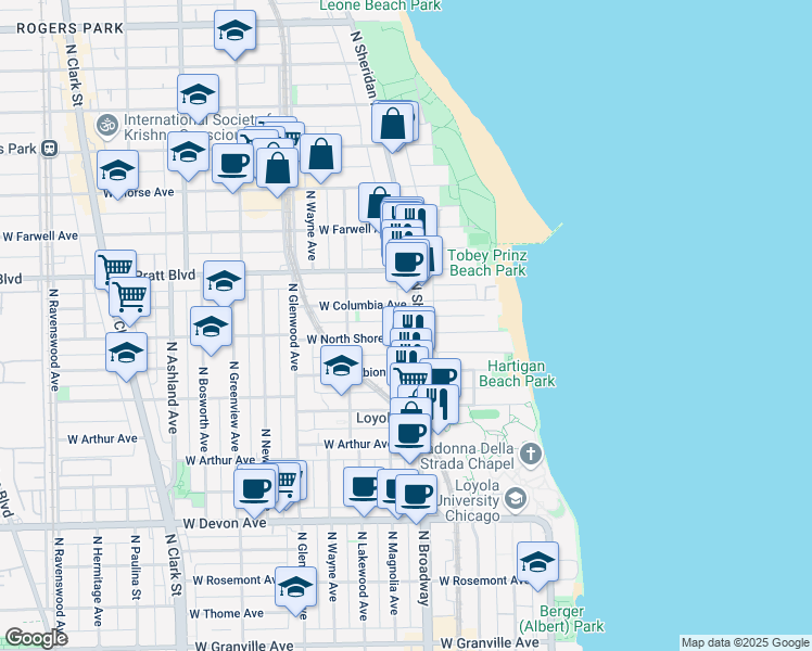 map of restaurants, bars, coffee shops, grocery stores, and more near in Chicago