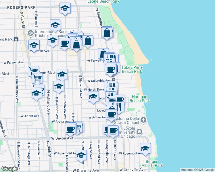 map of restaurants, bars, coffee shops, grocery stores, and more near in Chicago