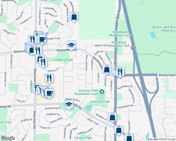 map of restaurants, bars, coffee shops, grocery stores, and more near 967 Grissom Trail in Elk Grove Village