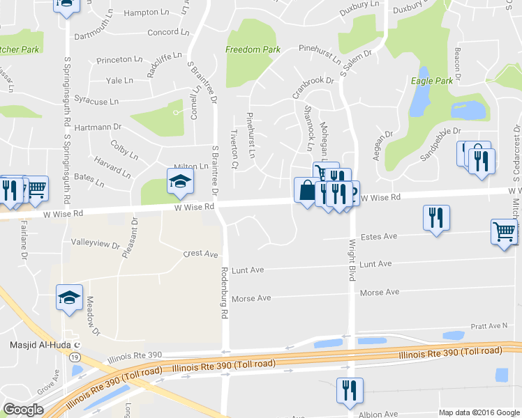 map of restaurants, bars, coffee shops, grocery stores, and more near 1141 Lippitt Court in Schaumburg